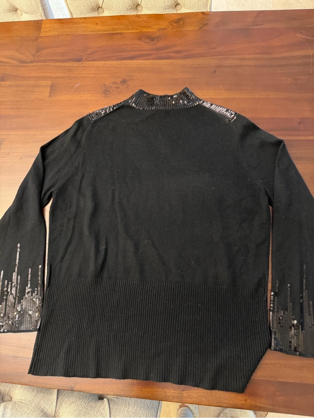 Marina Rinaldi Silk Cashmere Black Mock Neck Sweater with Sequins (127) - Picture 7 of 7